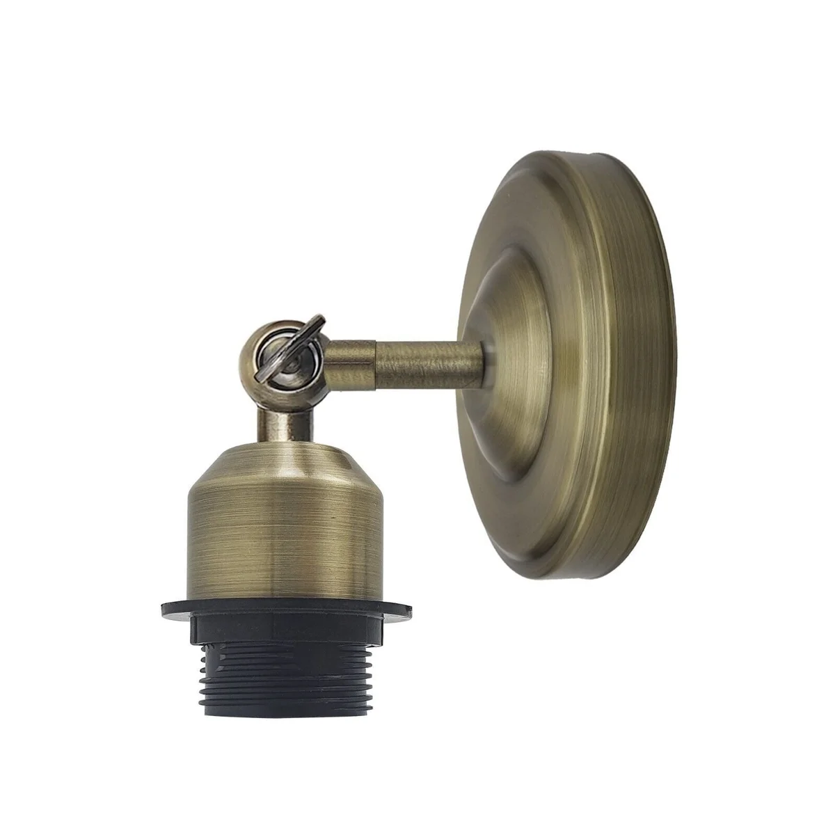 Vintage industrial wall sconce in black metal with adjustable arm mounted on a white wall for focused lighting