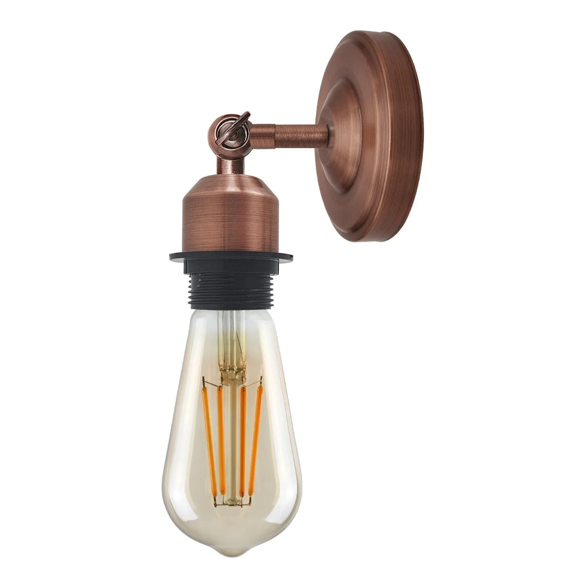 Vintage industrial wall sconce in black metal with adjustable arm, wall mounted E27 bulb holder, rustic minimalist design