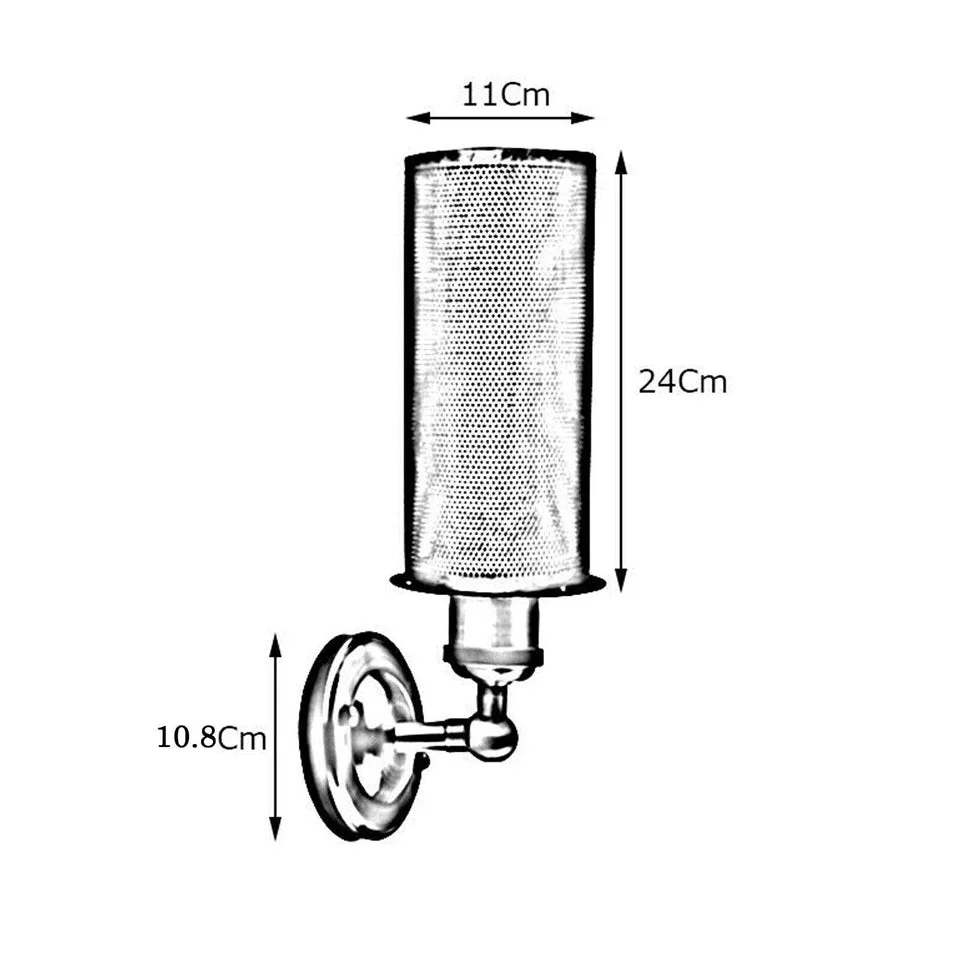 Vintage adjustable wall light with black metal cage and arm, designed for indoor use with a ceiling rose mount
