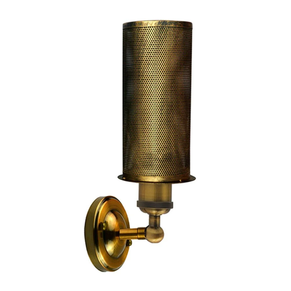 Black metal cage indoor vintage wall sconce with adjustable arm and ceiling rose, showcasing retro industrial design