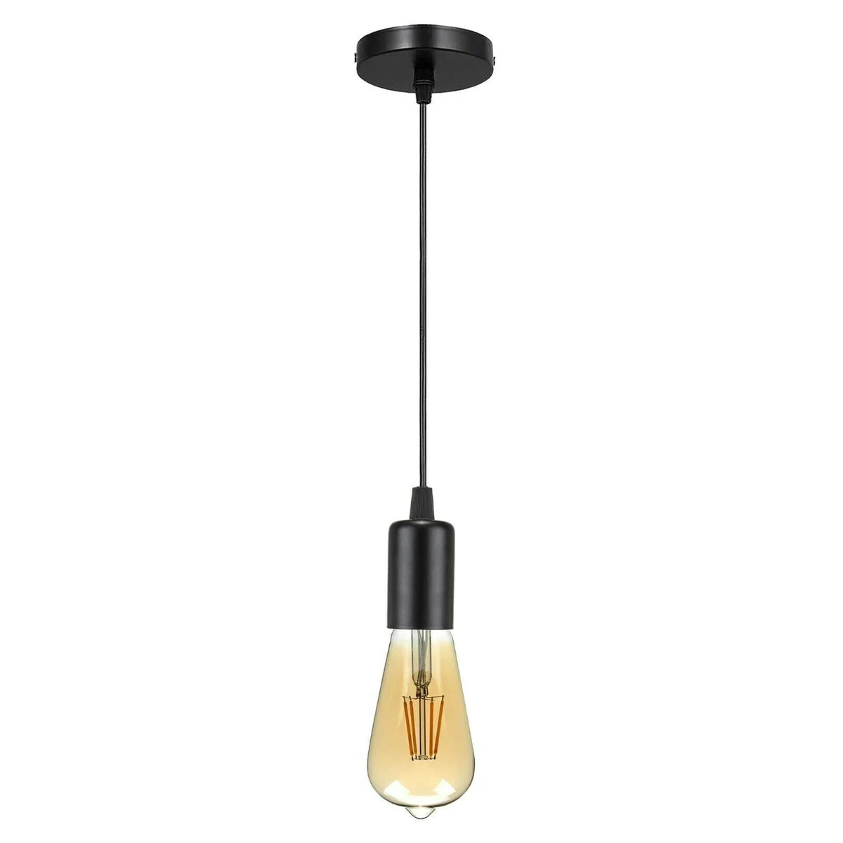Vintage style industrial ceiling pendant with metal holder and 95cm adjustable cable pendant in black finish