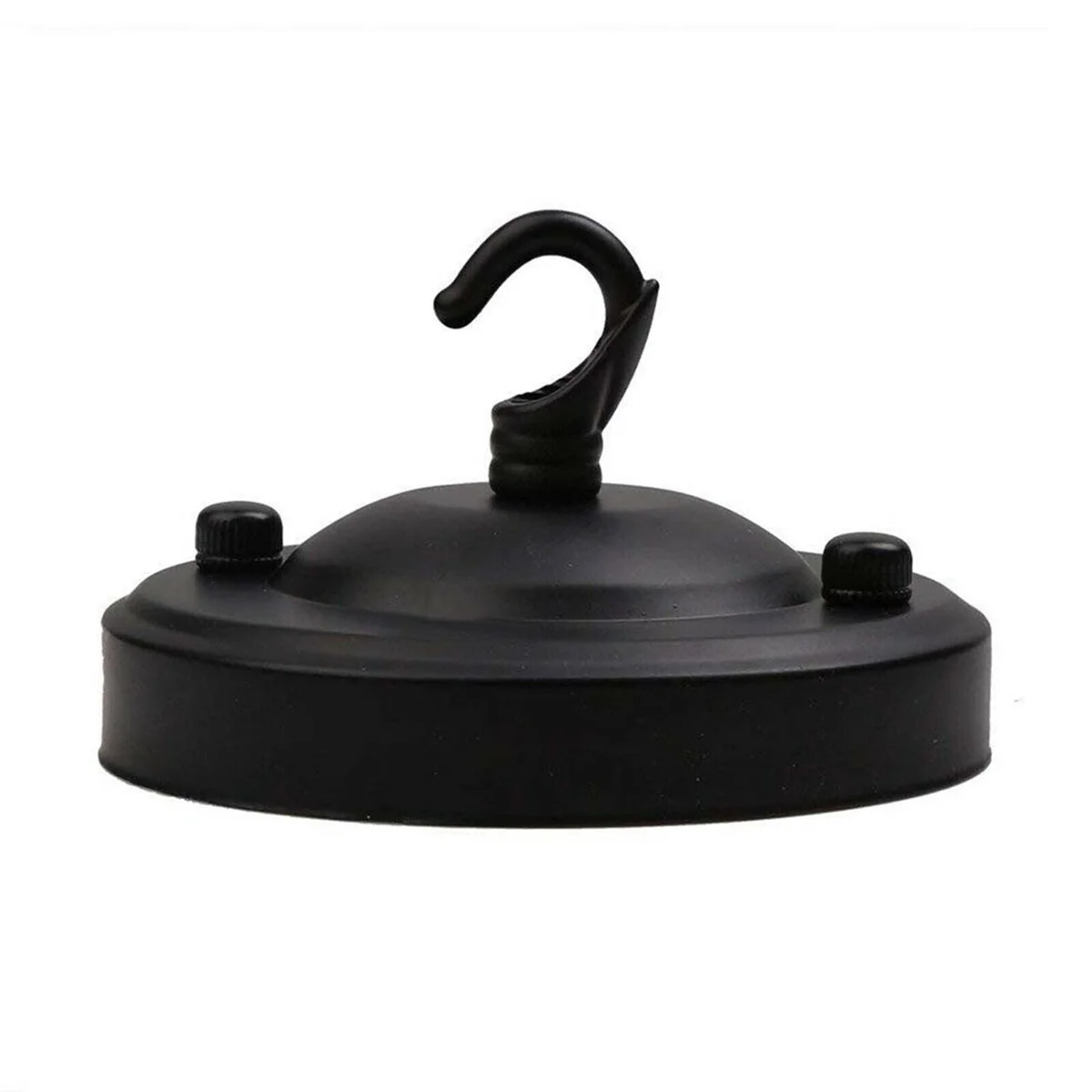 Black metal ceiling rose light fitting with hook, screws, and earth lead for hanging chandeliers indoors
