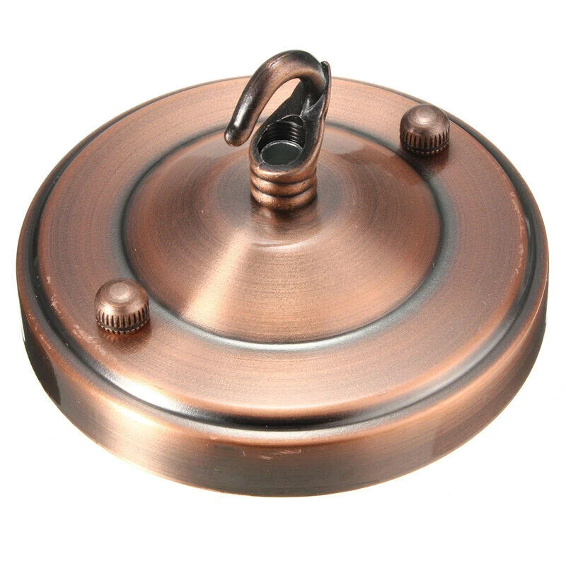Hardwired ceiling hook with black metal ceiling rose, hook plate, screws, and earth lead for light fittings installation