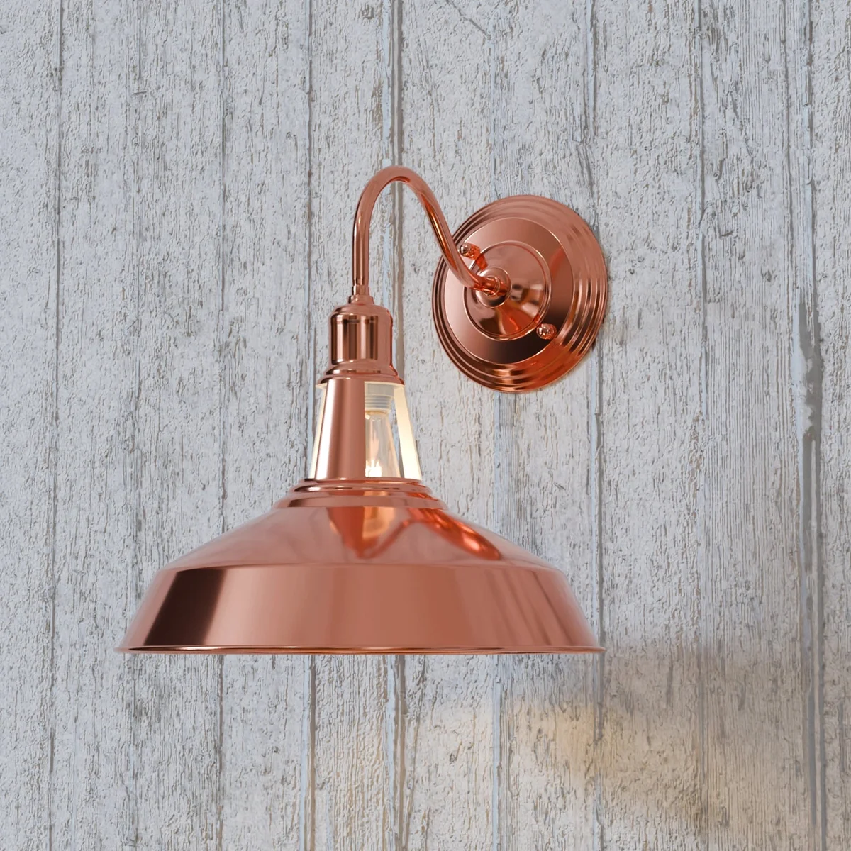 Rose gold wall lamp with modern barn slotted metal shade and vintage style, suitable for living room or cafe lighting