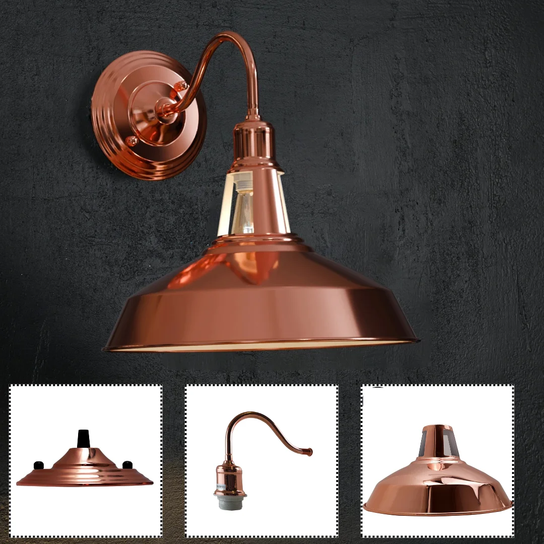 Rose gold barn slotted shade wall sconce showing contemporary wall lighting with metal finish and mounting hardware