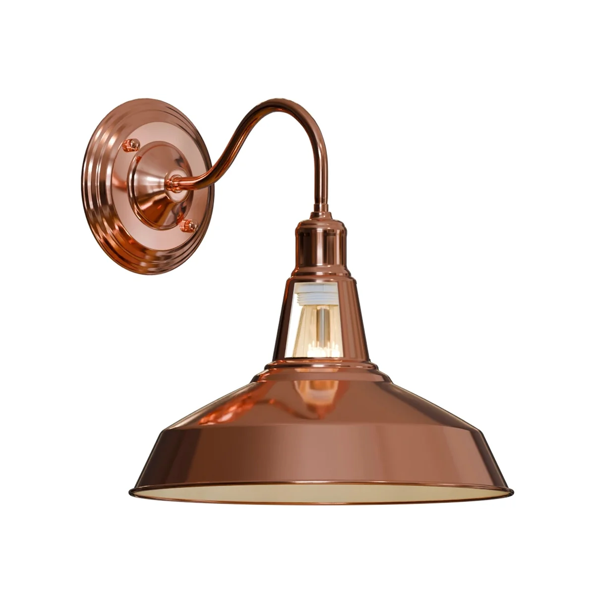 Rose gold 30 cm wall lamp with barn slotted metal shade and wall sconce arm, vintage style, E27 bulb holder included