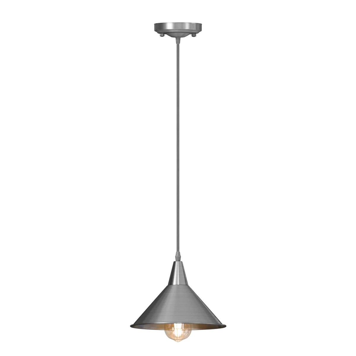 Chrome metal cone shade indoor hanging light with adjustable cable and E27 bulb holder, modern ceiling pendant fixture