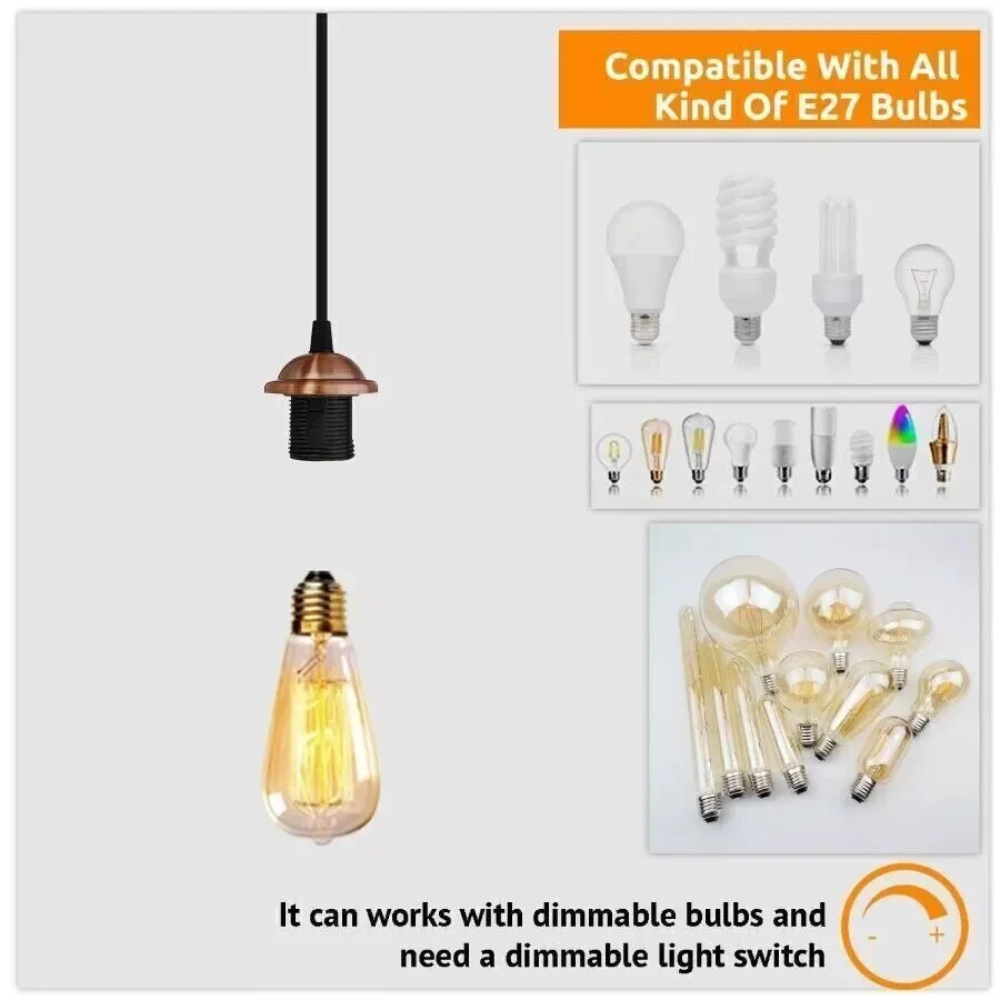 Vintage style light fitting with metal ceiling rose and 95cm cable, designed for indoor pendant lamp installation