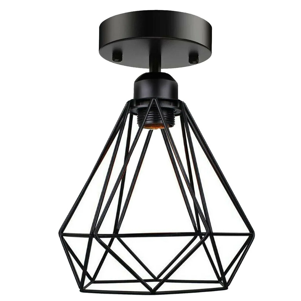 Black metal cage retro style ceiling light flush mount with open bottom, ideal for indoor rooms and dimmable with E27 bulb