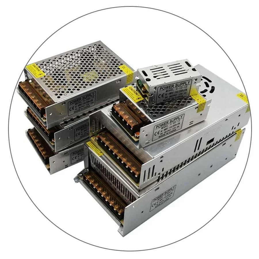 Regulated LED driver in a metal case with honeycomb vents, screw terminal cover, and cooling fan for heat dissipation