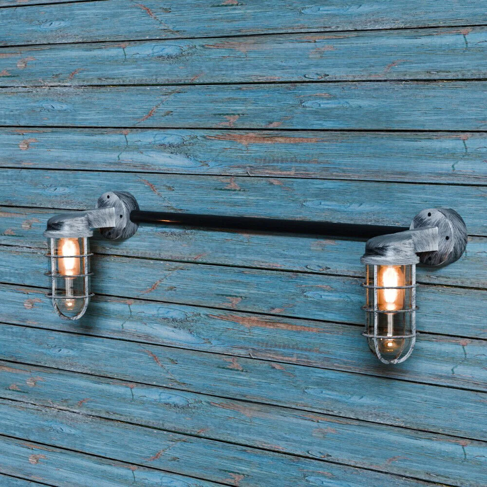 Vintage industrial metal cage wall light with protective cage and frosted glass, suitable for indoor and outdoor use