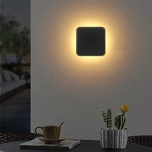 Black modern outdoor wall light with square shape and warm white LED, suitable for indoor and outdoor use, IP54 waterproof design
