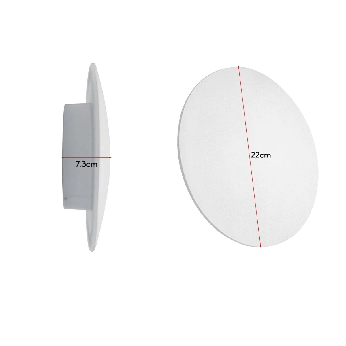 Modern round wall light aluminium finish mounted on white wall, emitting warm white light, suitable for indoor and outdoor use