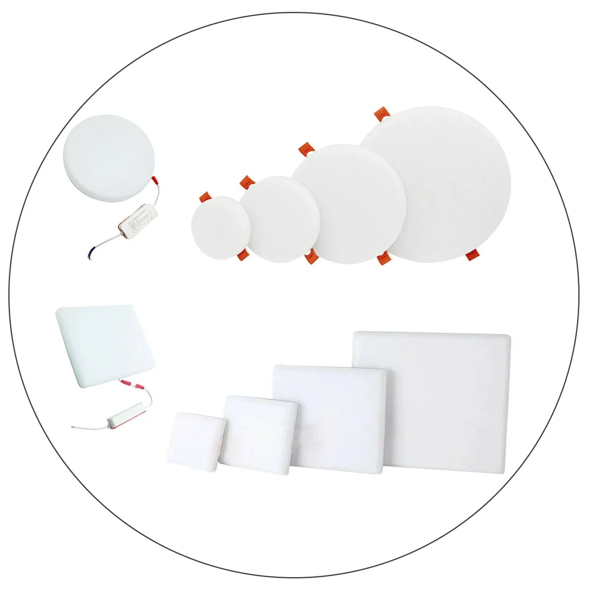 Modern round ultra thin ceiling light flush mounted on white ceiling with integrated LED design and minimalist style