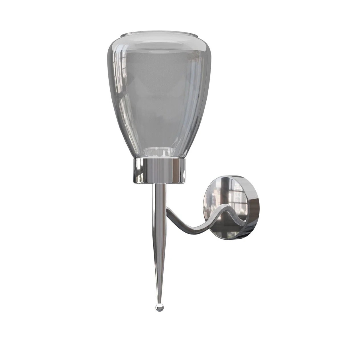 Modern wall sconces with smoked glass flower petal shade and chrome plate, designed for indoor accent lighting.
