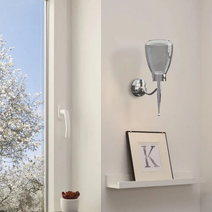 Modern smoked glass and chrome wall sconce with flower petal shade, compatible with E27 bulb wall light, dimmable design