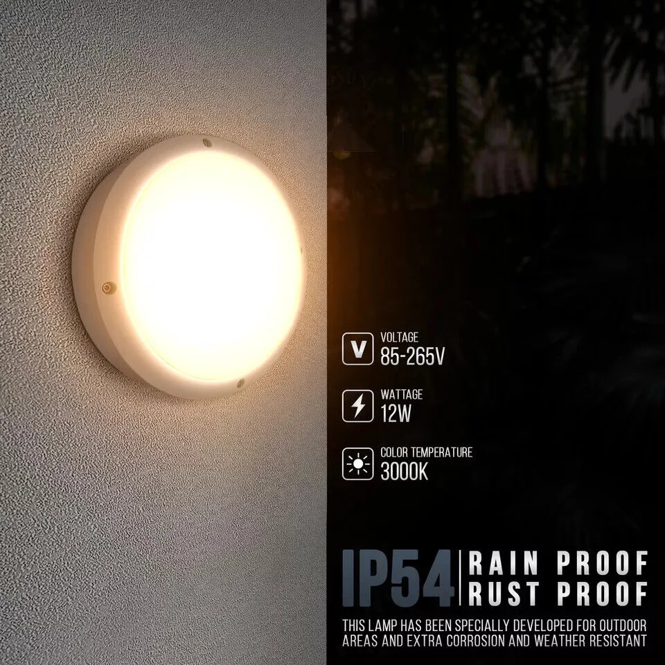 Round modern 12W LED flush ceiling light with white acrylic diffuser and aluminium frame, suitable for indoor and outdoor use
