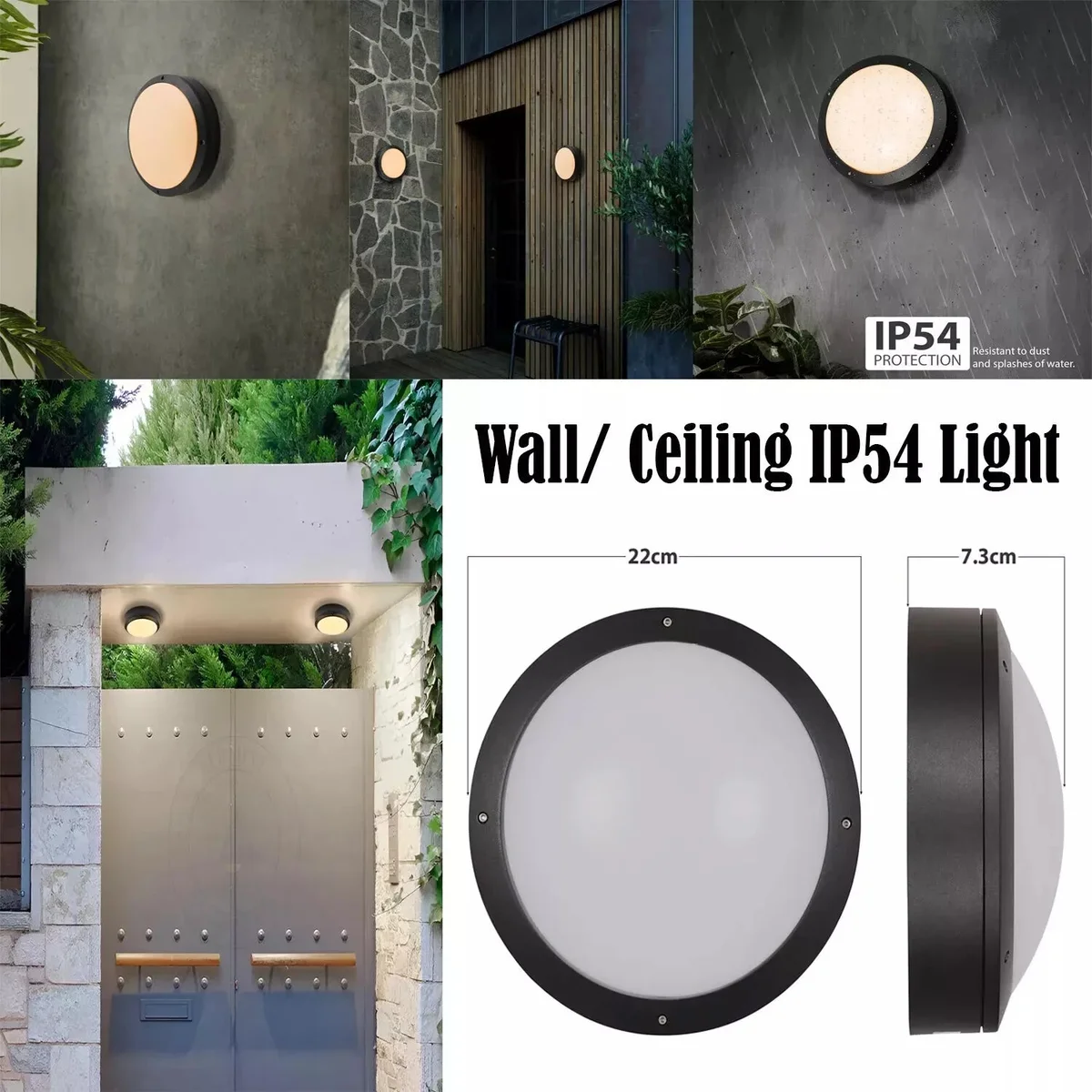 Round modern 12W LED IP54 waterproof ceiling light with white acrylic diffuser and aluminium frame flush mounted on ceiling