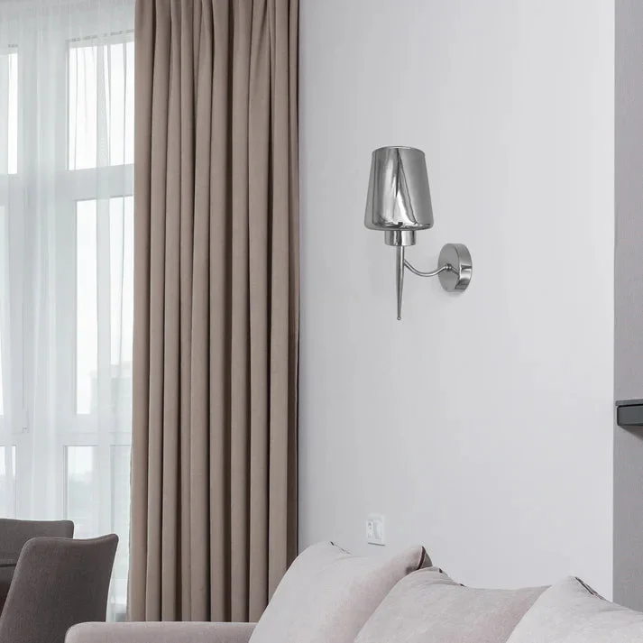 Industrial wall sconces with smoked glass shade and chrome plate, modern style dimmable indoor wall light, 18cm tall