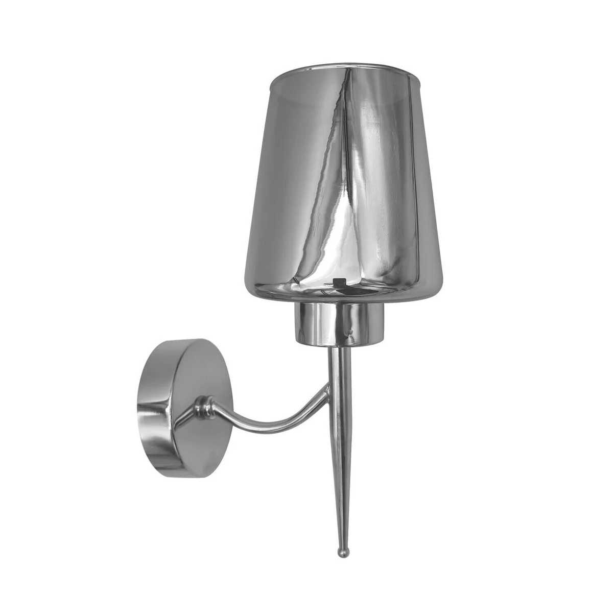 Modern smoked glass wall light with chrome plate and dimmable feature, suitable for indoor accent lighting