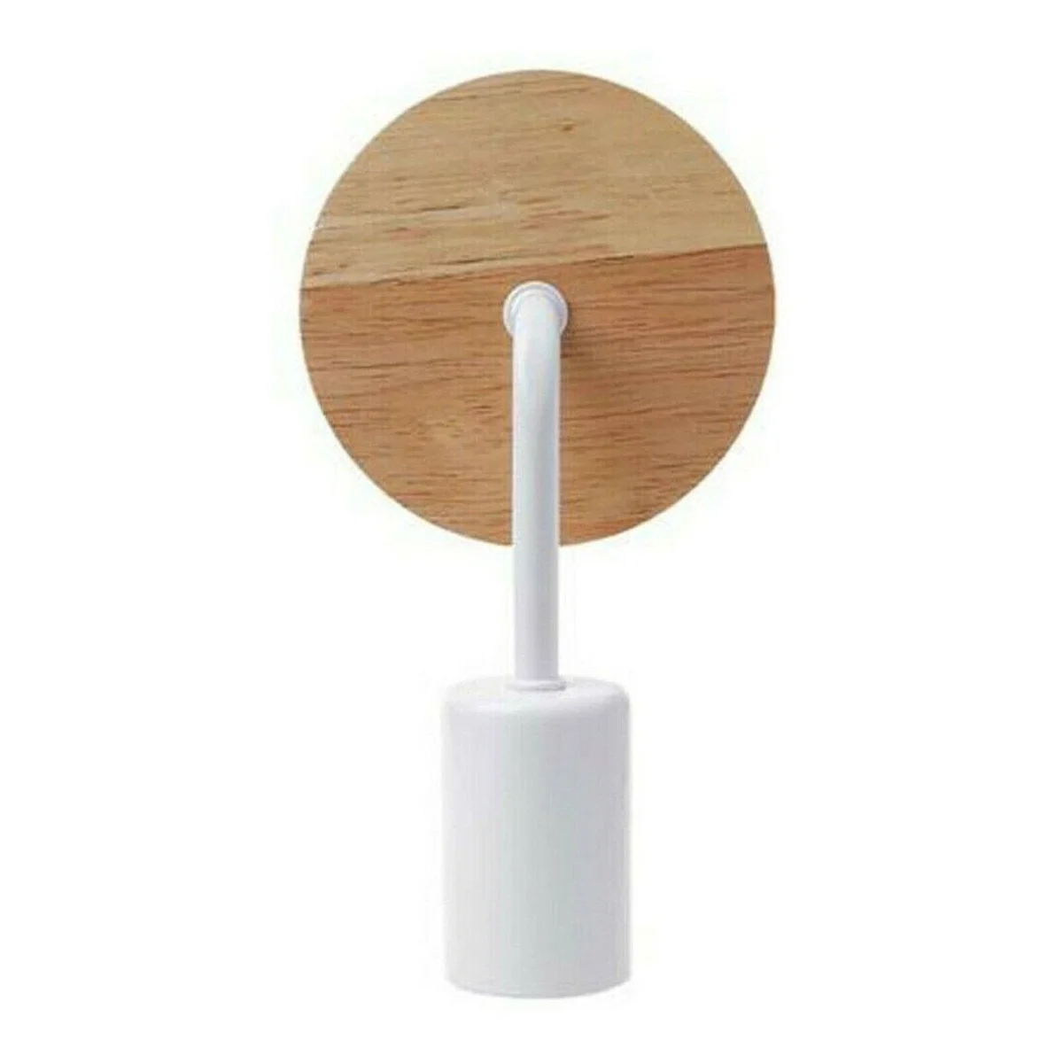 White and black wood and metal industrial wall light with E27 bulb holder mounted on a white wall background