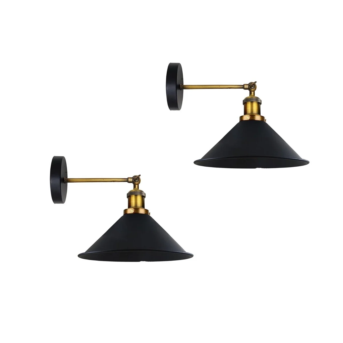 Black metal industrial wall sconce with adjustable cone-shaped shade mounted on indoor wall for accent lighting