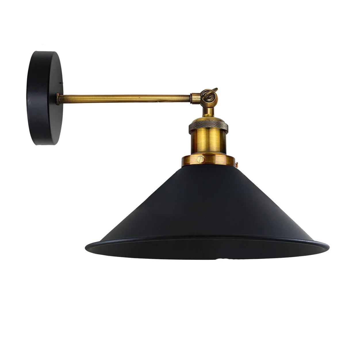 Black metal wall lamp with adjustable cone-shaped shade, industrial indoor wall sconce in sleek black metal finish