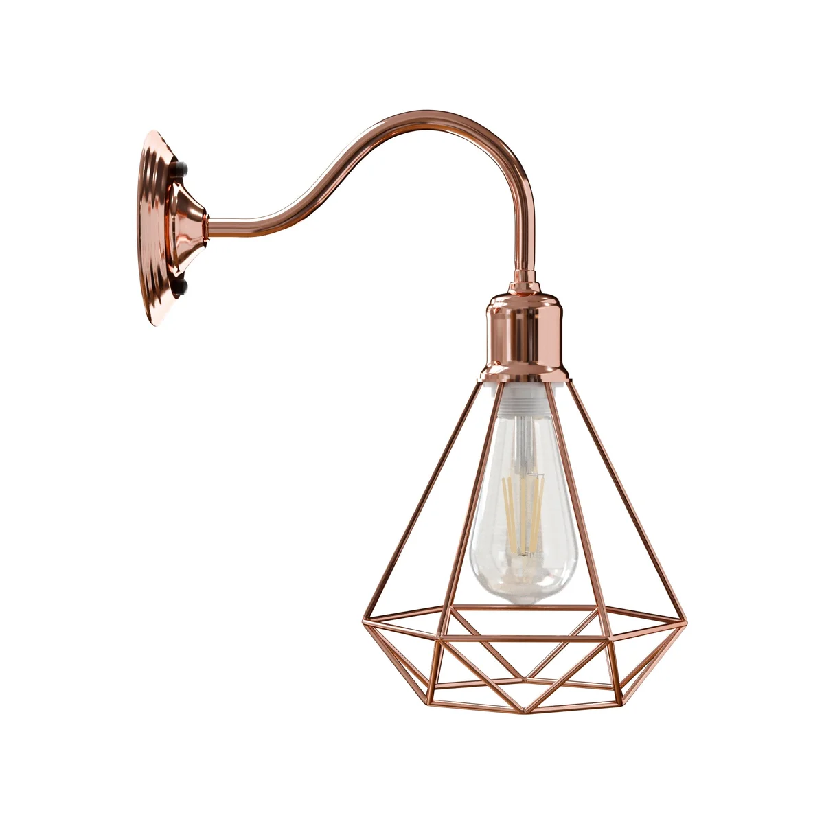 Vintage metal wire cage swan neck indoor wall lighting with E27 bulb holder, dimmable and wall-mounted design