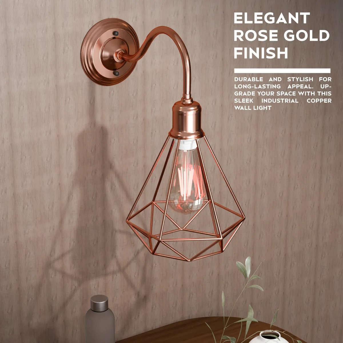 Vintage style sconce metal wire cage wall light with swan neck design, dimmable, suitable for indoor use