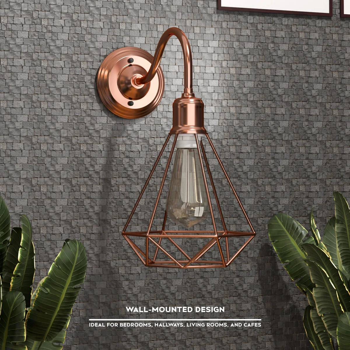 Vintage wall sconce with metal wire cage and swan neck design, dimmable E27 bulb holder, indoor wall light