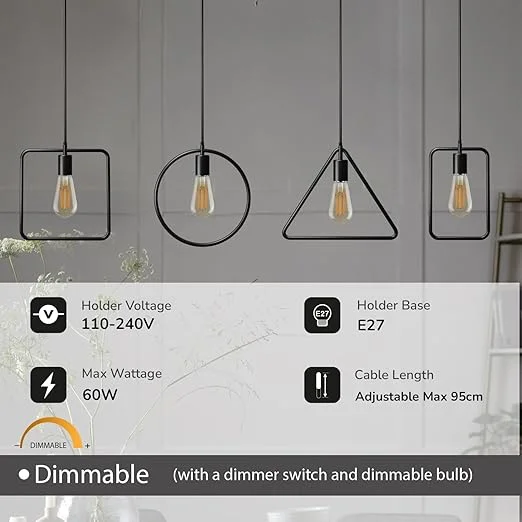 Black industrial metal cage pendant light with round wire design, ceiling mount, and 95cm cable included