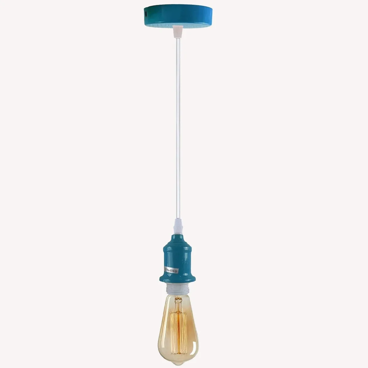 Cyan blue vintage indoor hanging light with metal pendant holder and adjustable cable, compatible with E27 bulbs