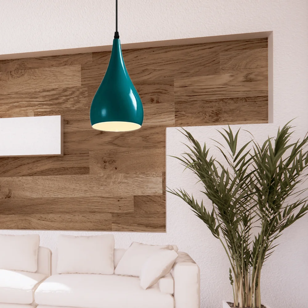 Vintage retro indoor pendant light with metal lampshade, E27 socket, and 95 cm PVC cable hanging from ceiling plate