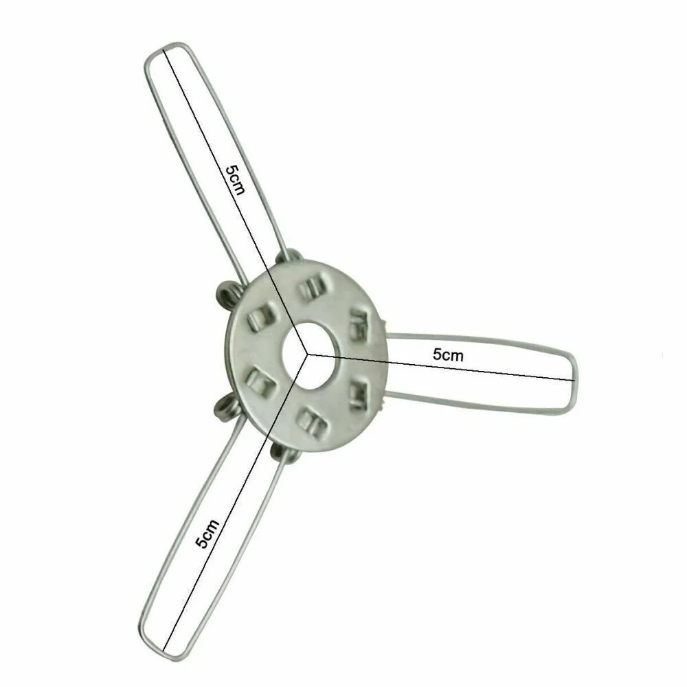 Circular metal spring clip retainer with three wire arms for securing lamp shades, lightweight and sturdy accessory