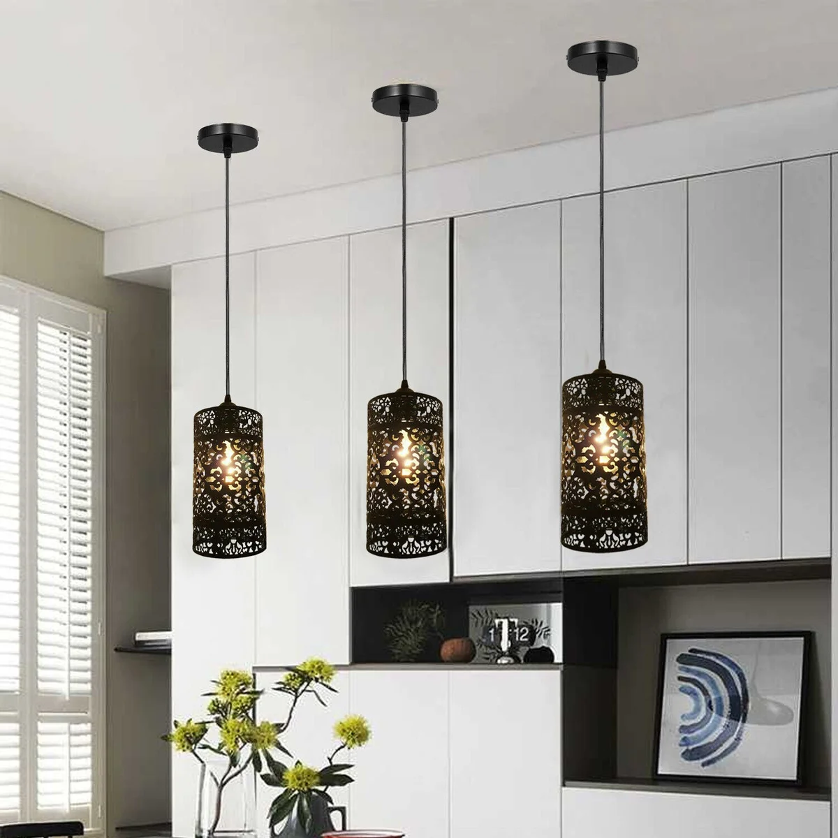 Metal cage pendant light with adjustable cable and E27 bulb pendant, vintage style, suitable for indoor ceiling installation