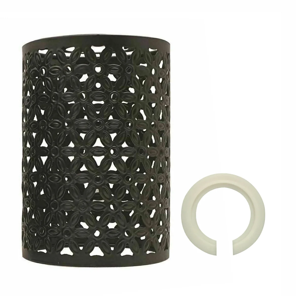 Brushed brass industrial drum metal wire cage easy fit ceiling shade shown from side angle on white background