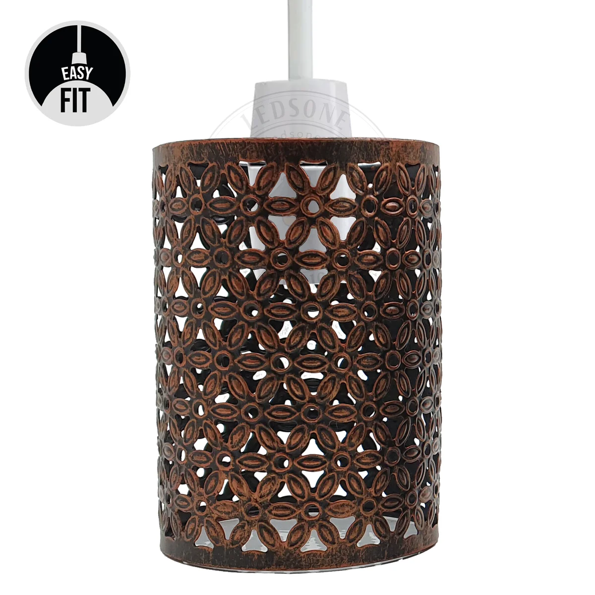 Brushed silver industrial drum lampshade with open metal wire cage, easy fit ceiling light accessory