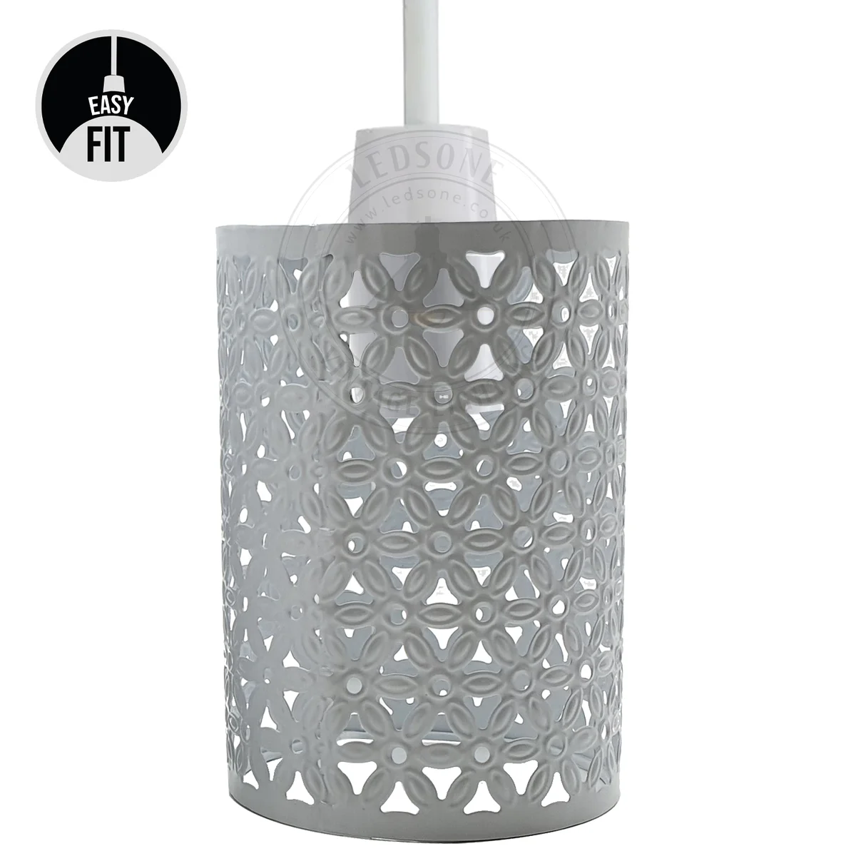 Brushed silver industrial drum metal wire cage E27 lamp holder shade with easy fit ceiling installation and reducer plate included