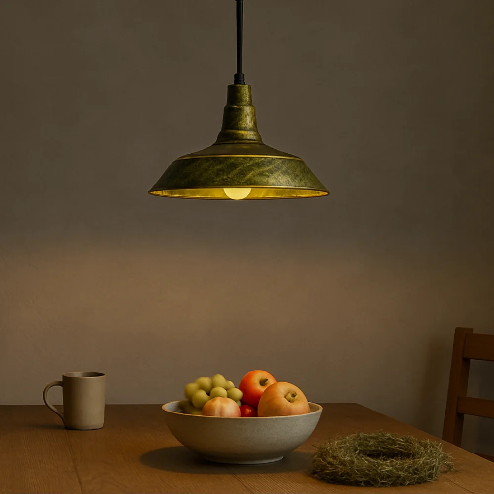 Modern pendant ceiling light with brushed brass metal shade and 95cm PVC cable for E27 bulb installation