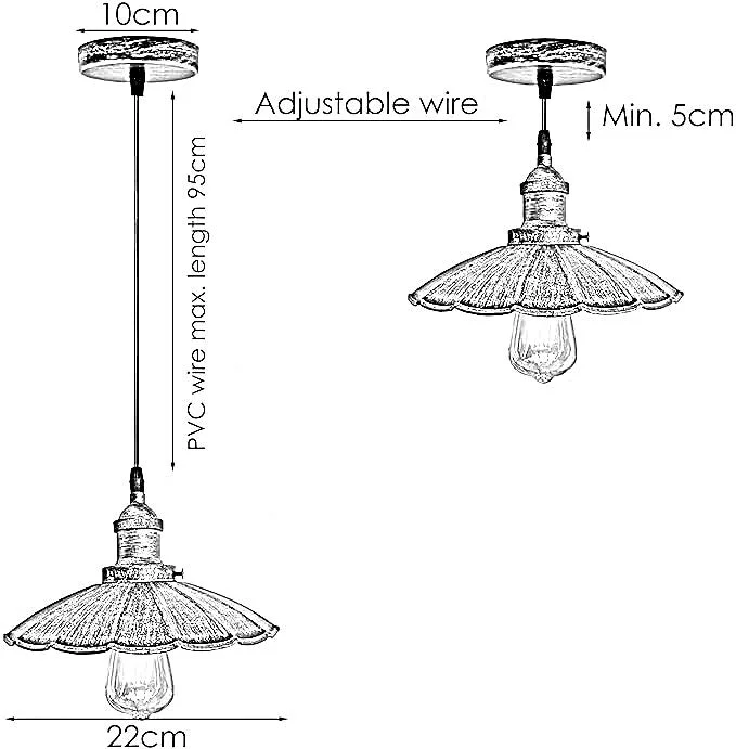 Modern brushed brass ceiling light with E27 bulb holder and 95cm PVC cable hanging from cord pendant fixture