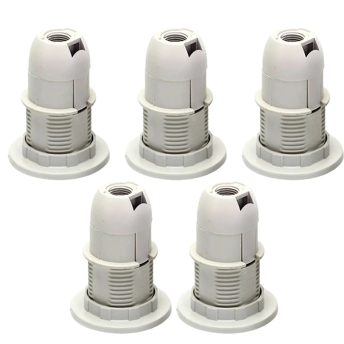 Five black vintage E14 lamp holders with metal and heat-resistant plastic, shown with installation hardware kit