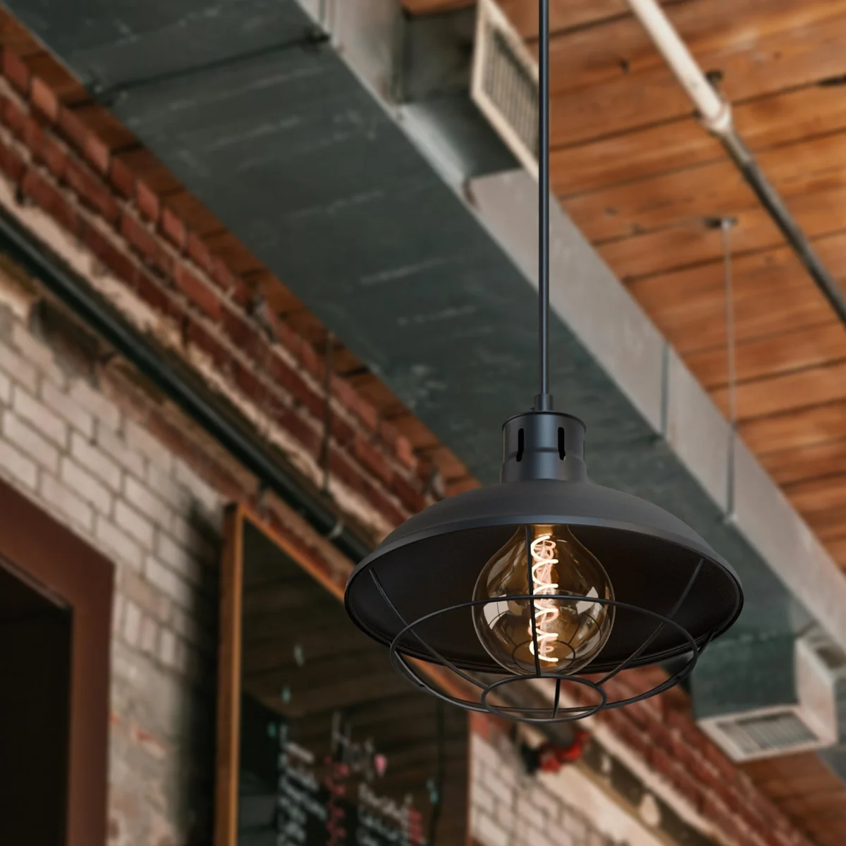 Vintage nautical industrial ceiling lamp with weathered metal cage and adjustable cord for E27 bulb pendant lighting