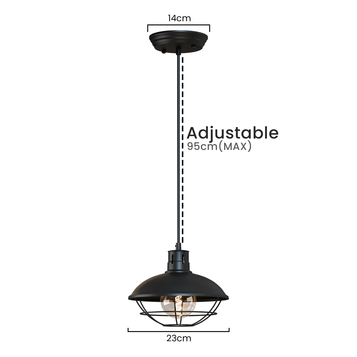 Vintage pendant light with weathered metal wire cage, polished finish, and adjustable hanging cord against white background