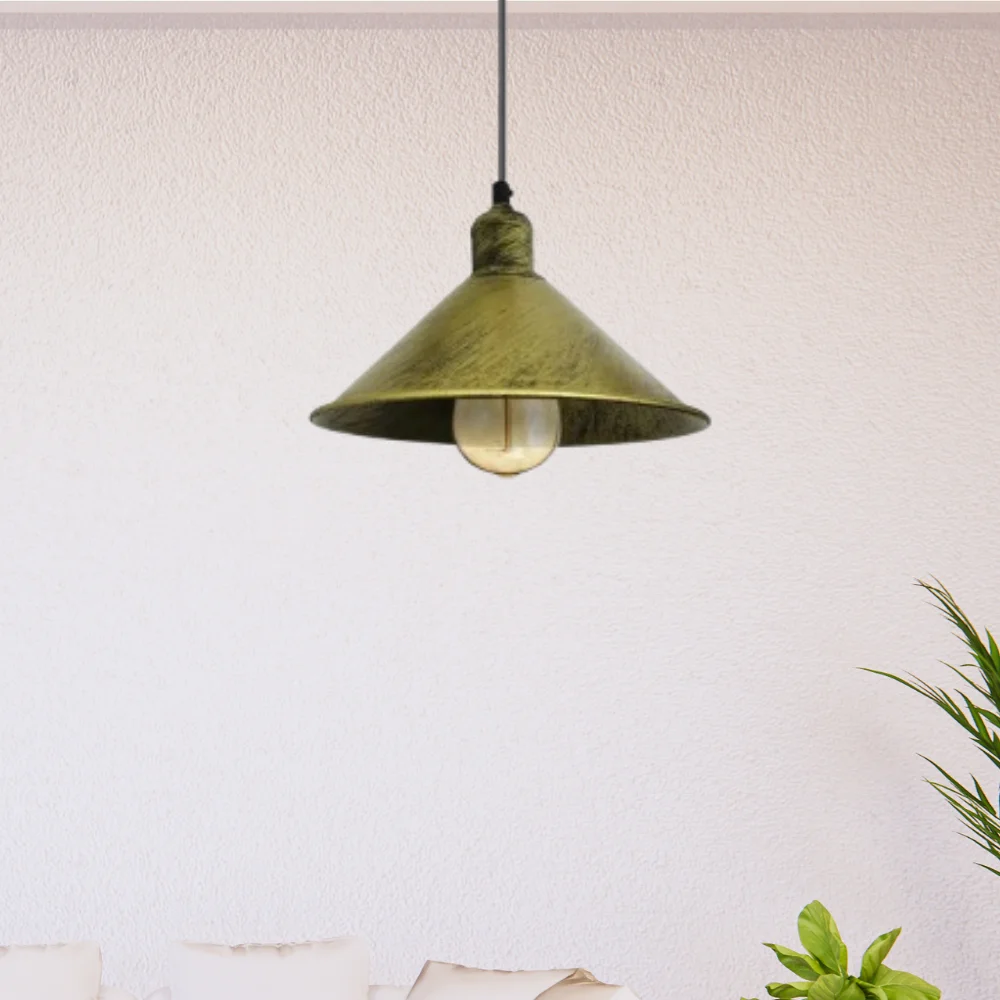 Brushed brass pendant light with metal shade and 95cm PVC cable, modern industrial style fixture with E27 bulb included