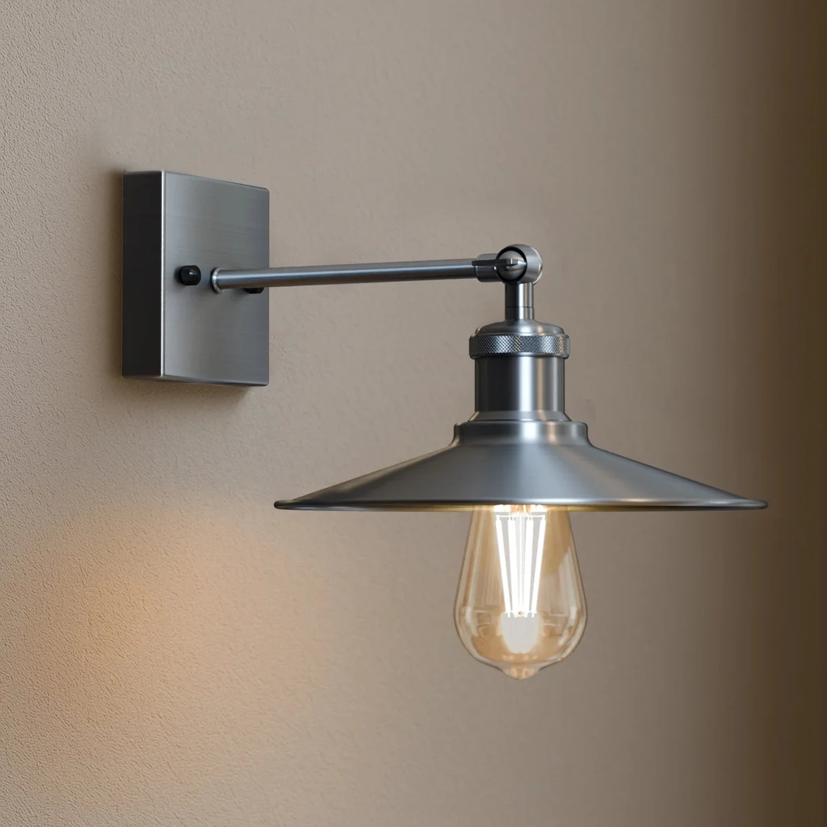 Satin nickel wall light shade, iron metal design with E27 holder, contemporary wall sconce for modern interior.
