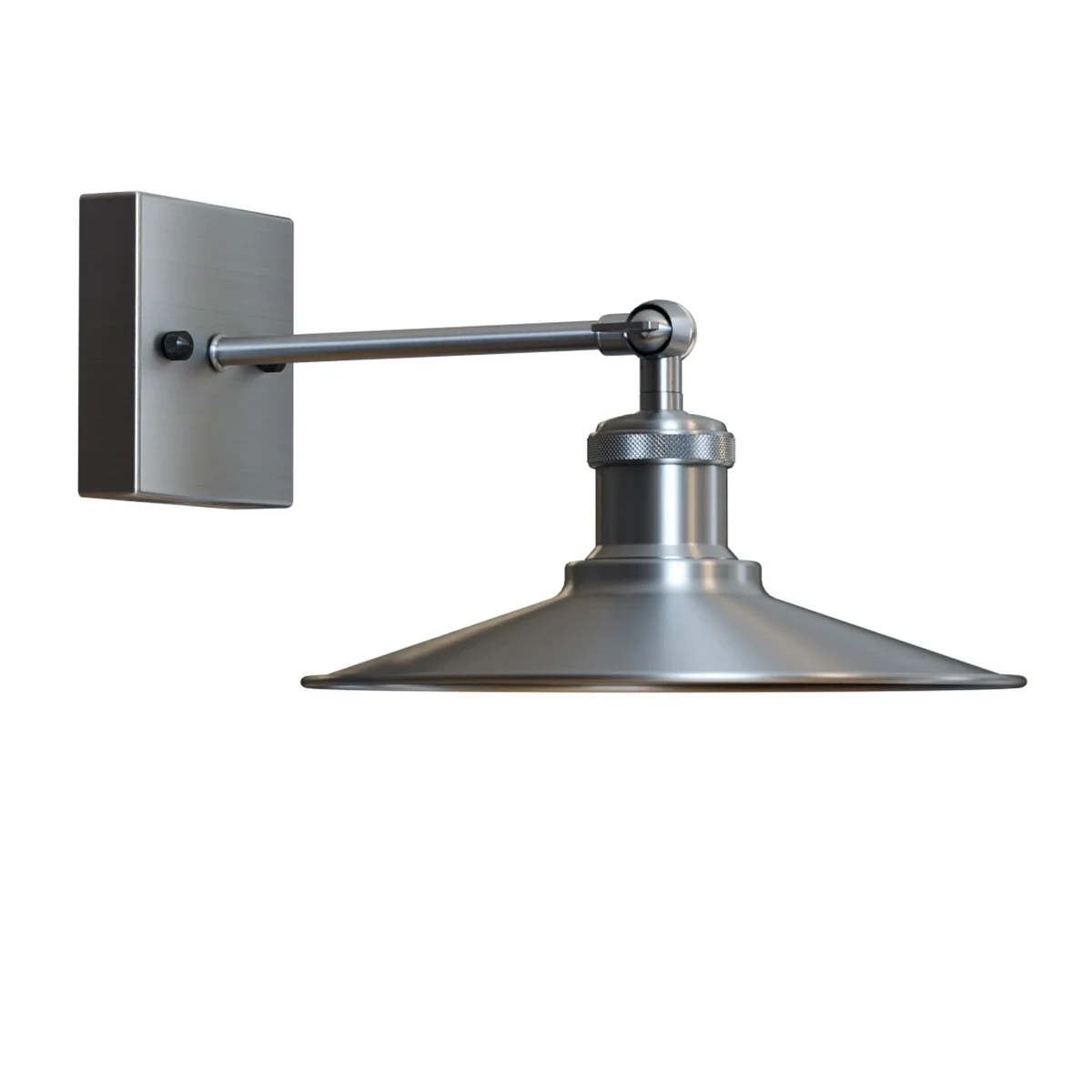 Satin nickel wall sconce with iron shade, E27 holder and light arm – 100W wall lamp – perfect for living room decor.