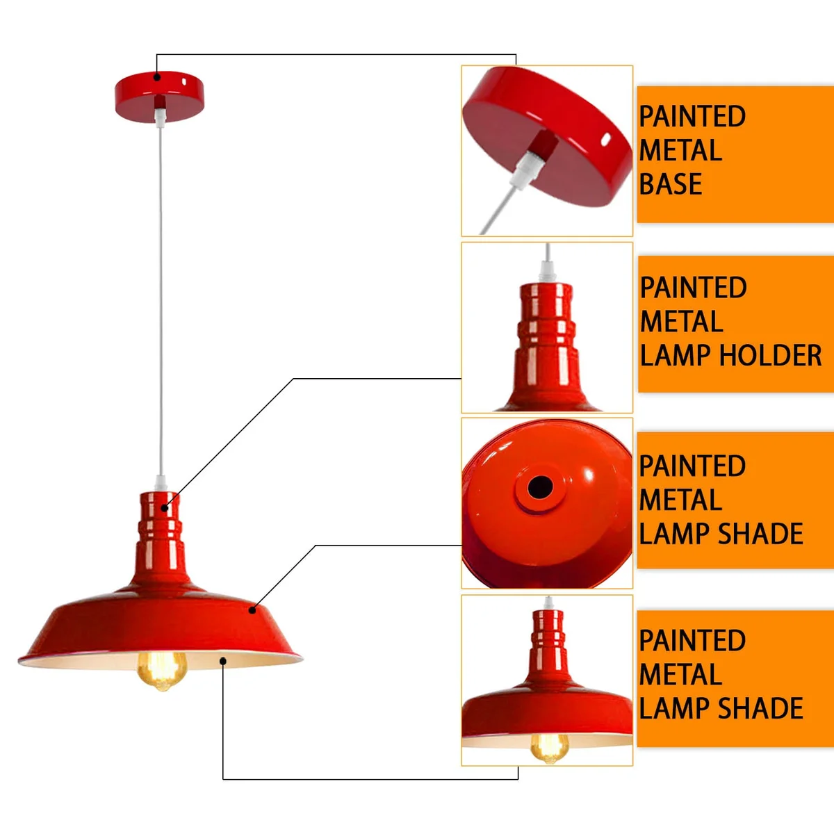 Modern metal barn slot shade E27 bulb pendant light in yellow with 95cm adjustable hanging cable against white background