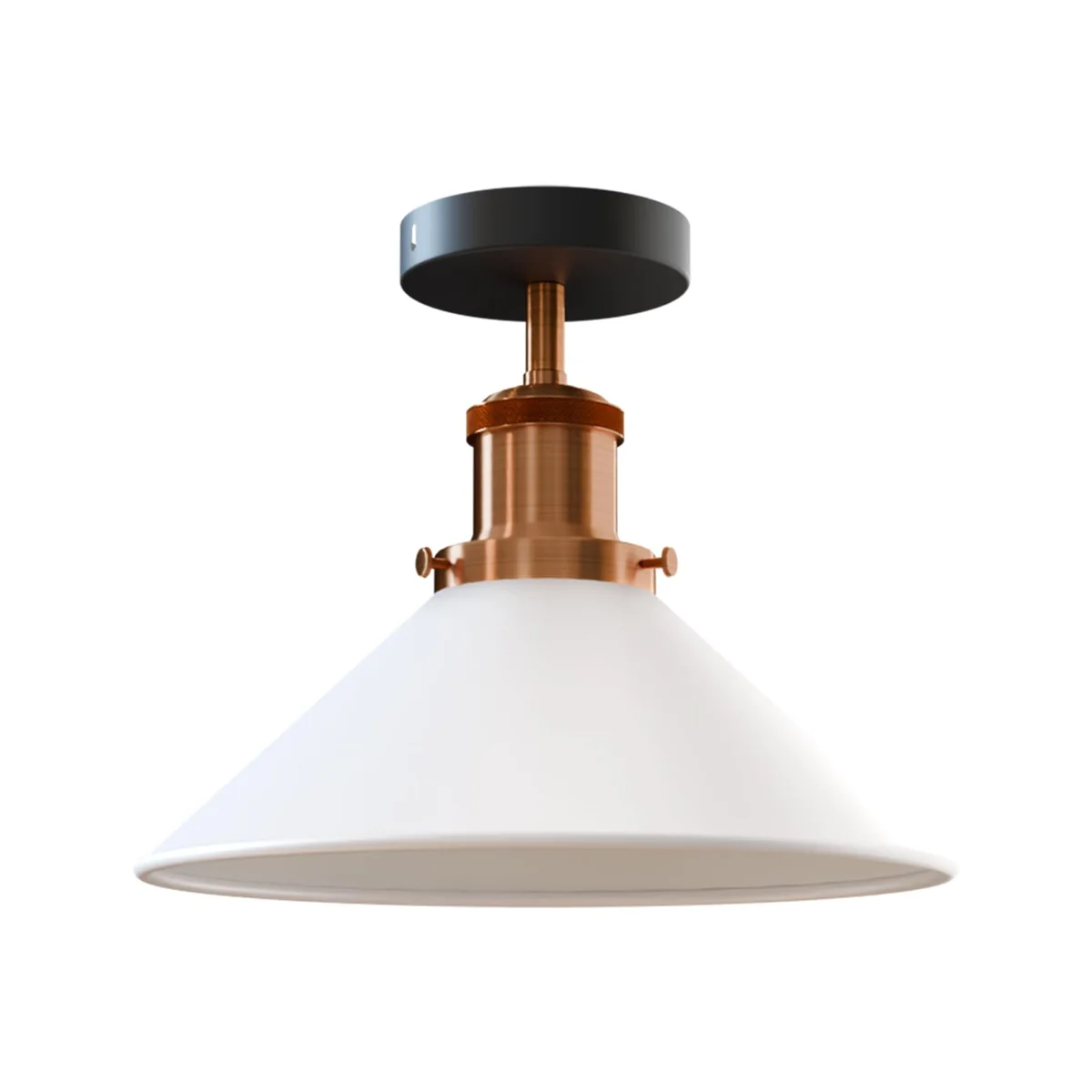 Vintage ceiling light with metallic cone shade, semi-flush mount, perfect for dining or study rooms, dimmable design