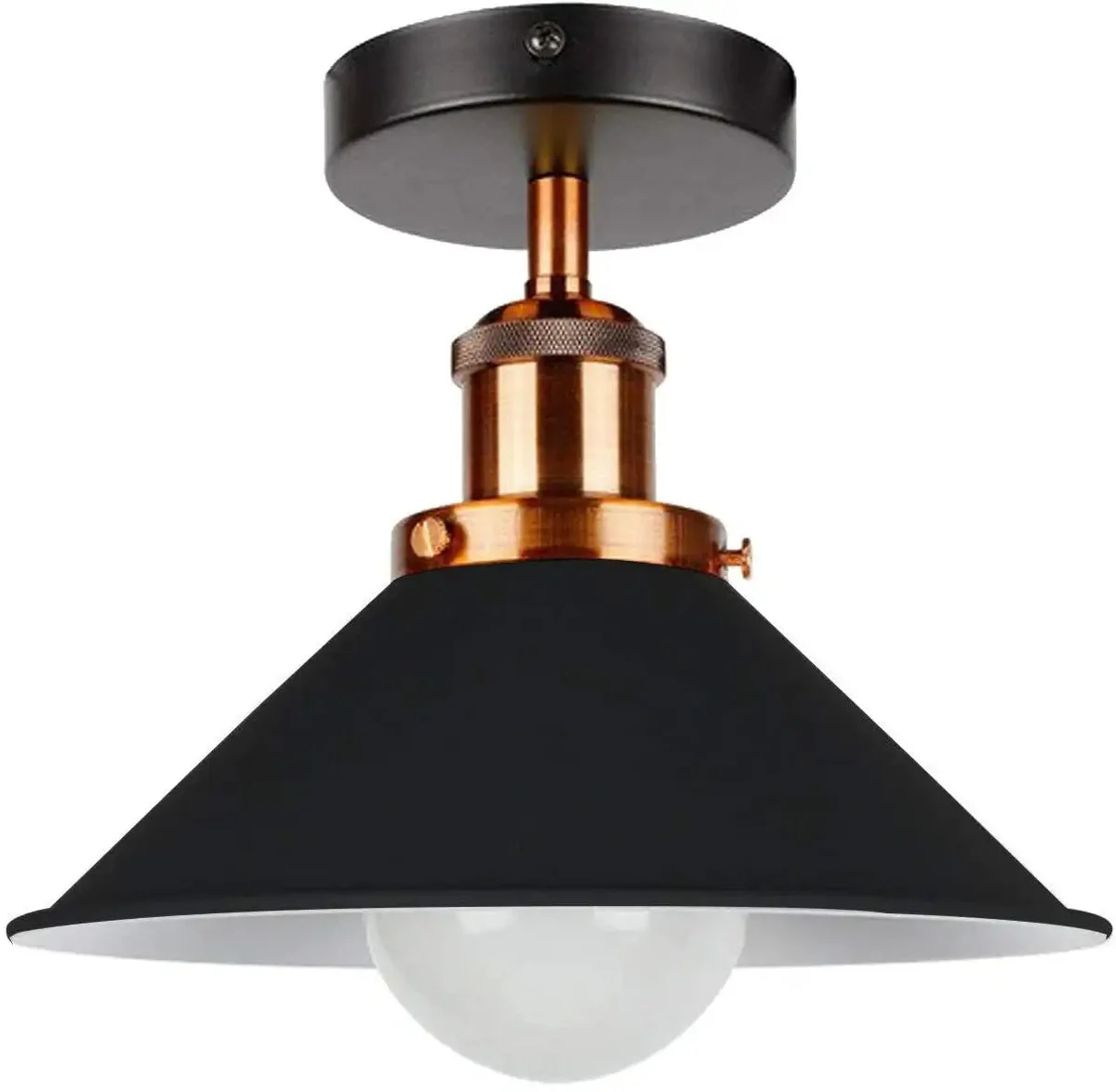 Vintage ceiling light with metallic cone shade semi flush mount, ideal for living room or bedroom, dimmable with E27 bulb