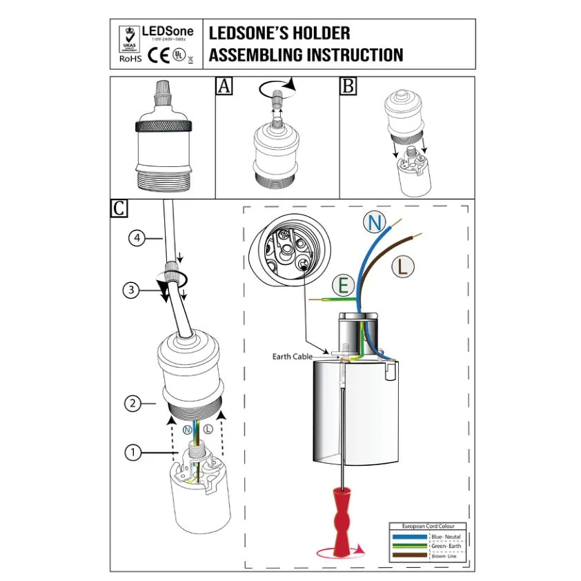 Industrial satin nickel E27 Edison screw socket with earth wire and knurled metal finish for exposed filament bulbs